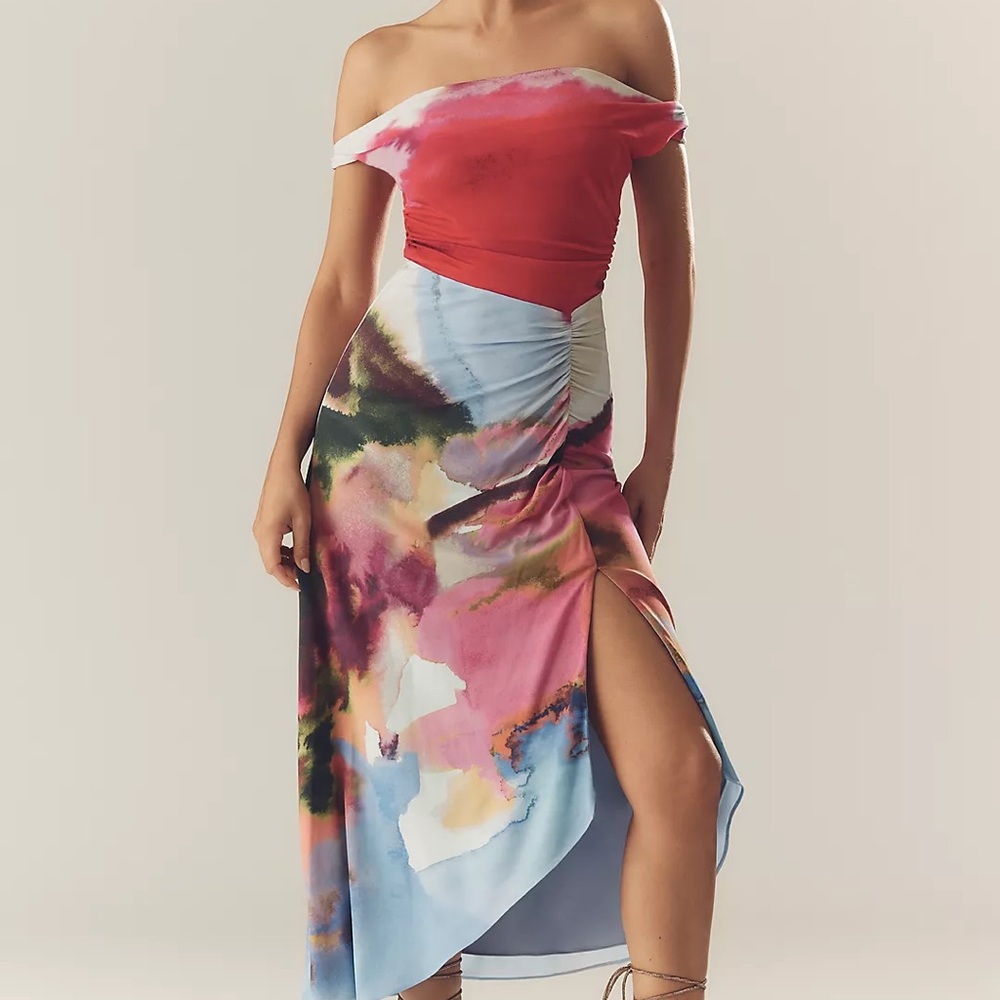 AMUR Ella Off-The-Shoulder Jersey Slip Midi Dress